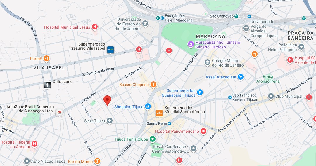 Mapa com a localização do escritório da School Bus em Vila Isabel